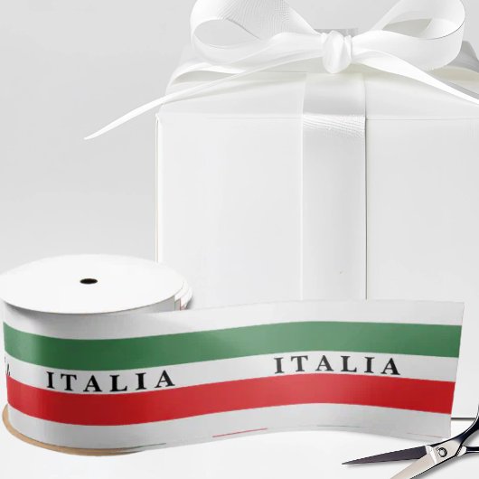 Italia Flag Stripes on White Satin Ribbon Satinband