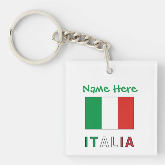 Italia und Italienische Flagge Grüne Personalisier Schlüsselanhänger (Vorderseite)