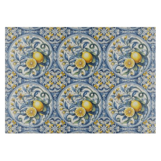 Italian Amalfi blue white tiles lemons Schneidebrett (Vorderseite)