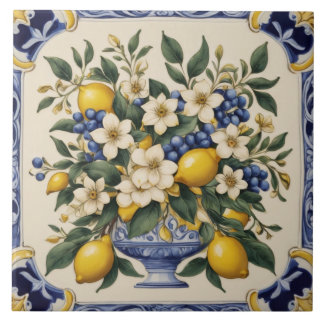 Italian Amalfi Lemon Ceramic Blue Gold Tile Fliese