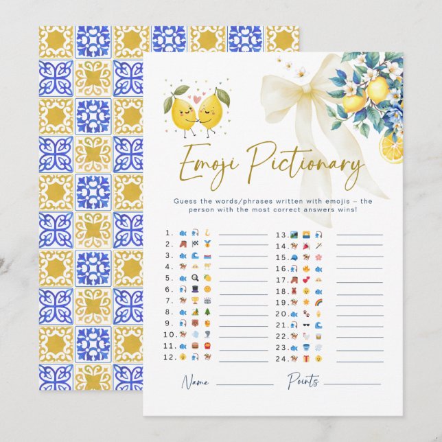 Italian Amalfi Lemon Emoji Pictionary Baby Shower  (Vorne/Hinten)