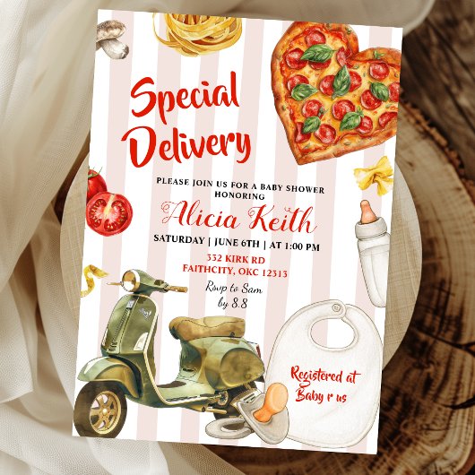 italian baby shower pizza special delivery einladung