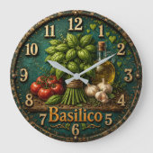 Italian Basil Kitchen Rustic Farmhouse Große Wanduhr (Vorderseite)