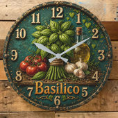 Italian Basil Kitchen Rustic Farmhouse Große Wanduhr