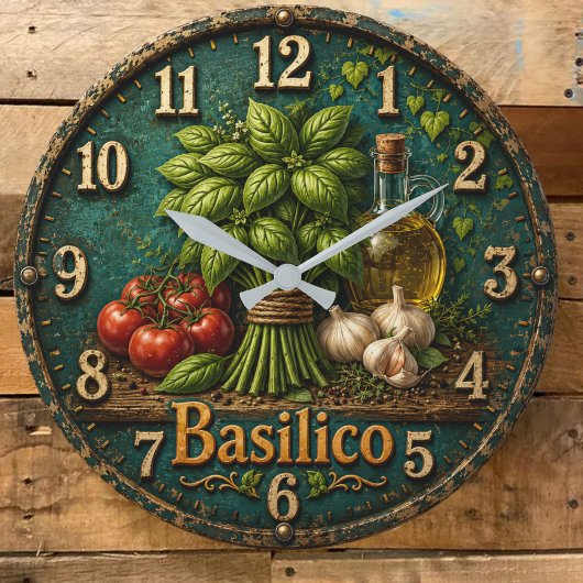 Italian Basil Kitchen Rustic Farmhouse Große Wanduhr