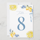 Italian Blue Bow Lemon Wedding 5x7 Table Number Einladung (Vorderseite)