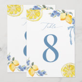 Italian Blue Bow Lemon Wedding 5x7 Table Number Einladung (Vorne/Hinten)