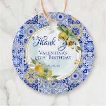 Italian Blue Gold Tiles Lemons Script Vielen Dank