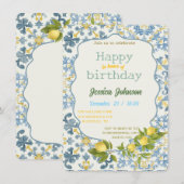 Italian Blue Tile Lemon Invitation Einladung (Vorne/Hinten)