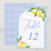 Italian Blue Tile Lemon Positano Table Number Einladung (Vorne/Hinten)