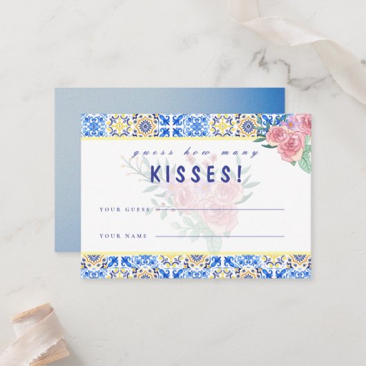 Italian Blue Tile Mamma Mia Game Card Platzkarte (Vorderseite/Rückseite Beispiel)