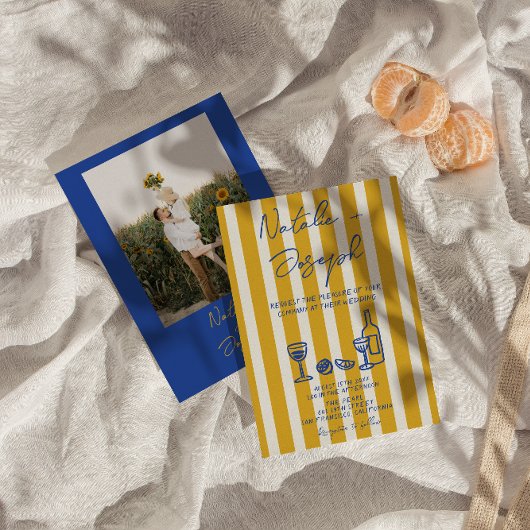 Italian Blue Yellow Hand Written Photo Wedding Einladung