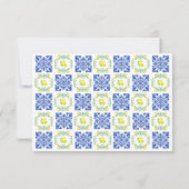 Italian Blue & Yellow Lemon Tile Wedding RSVP Karte (Rückseite)