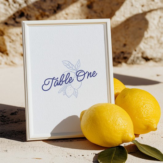 Italian Blue & Yellow Lemon Wedding Table Number Einladung