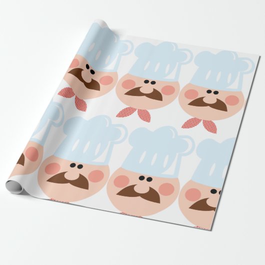 Italian Chef Face with Mustache and Hat Geschenkpapier (Ungerollt)