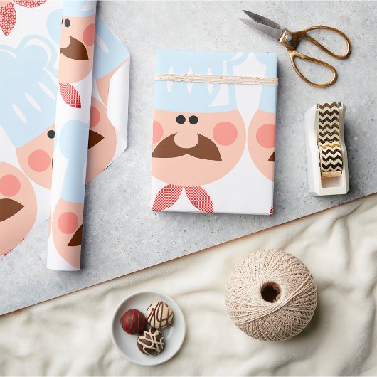 Italian Chef Face with Mustache and Hat Geschenkpapier