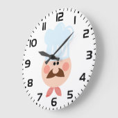 Italian Chef Face with Mustache and Hat Große Wanduhr (Winkel)