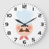 Italian Chef Face with Mustache and Hat Große Wanduhr (Vorderseite)
