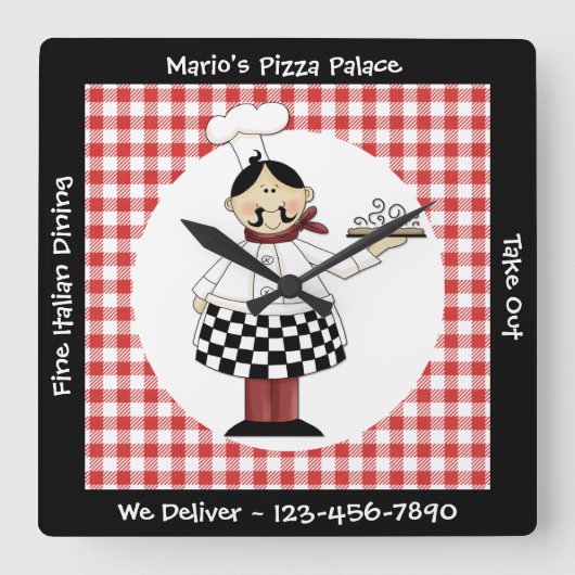Italian Chef Quadratische Wanduhr (Vorderseite)