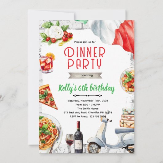 Italian Dinner birthday party Invitation Einladung (Vorderseite)