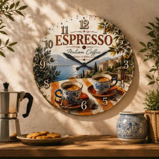 Italian Espresso Coffee Große Wanduhr