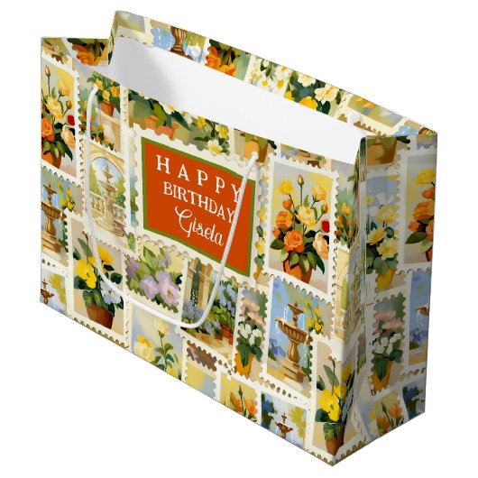 Italian Festive Pattern Gift Bag Große Geschenktüte (Vorderseite Schrägansicht)