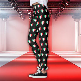 Italian Flag Heart All-Over Print Black Leggings