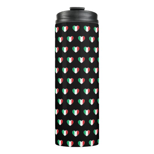 Italian Flag Heart Repeat Pattern Black Thermosbecher (Vorderseite)