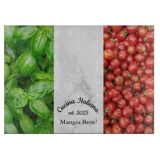Italian Flag of Basil, Marble, and Tomatoes Schneidebrett (Vorderseite)