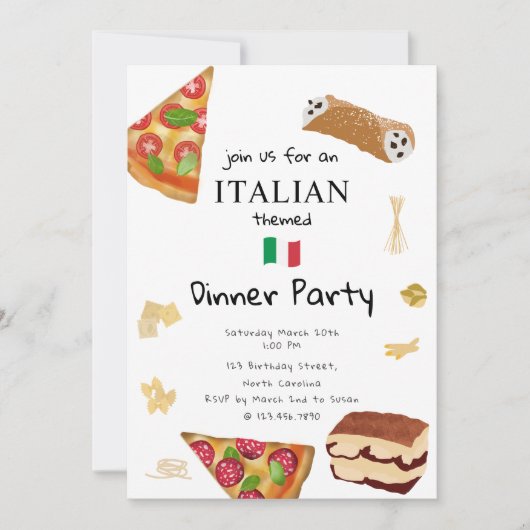 Italian Food Pizza & Pasta Dinner Party Theme Einladung (Vorderseite)