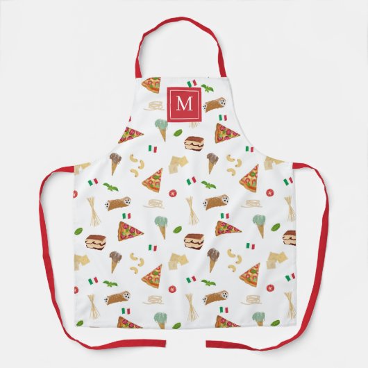 Italian Food Pizza Pasta Tiramisu Monogrammed Schürze (Vorderseite)