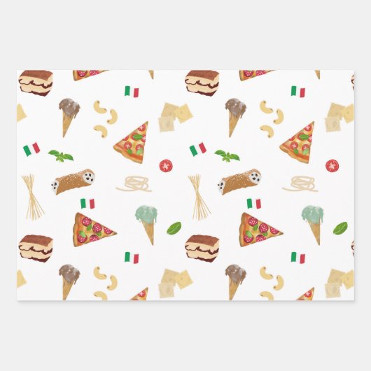 Italian Food Pizza Pasta Tiramisu Pattern Geschenkpapier Set (Vorderseite)
