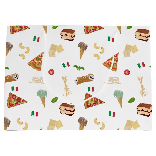 Italian Food Pizza Pasta Tiramisu Pattern Große Geschenktüte (Vorderseite)