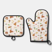 Italian Food Pizza Pasta Tiramisu Pattern Ofenhandschuh & Topflappen-Set (Vorderseite)
