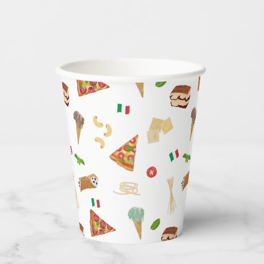 Italian Food Pizza Pasta Tiramisu Pattern Pappbecher (Vorderseite)