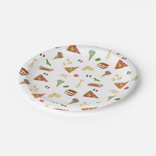 Italian Food Pizza Pasta Tiramisu Pattern Pappteller (Schrägansicht)