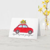 Italian Get well Red Retro Fiat 500 Karte (Gelbe Blume)