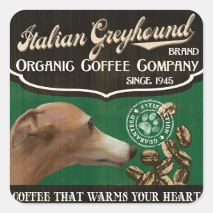Italian Greyhound Brand - Bio Coffee Company Quadratischer Aufkleber