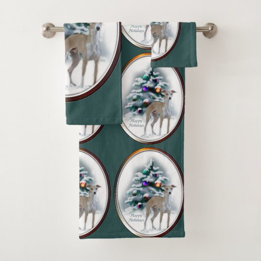 Italian Greyhound Christmas Badhandtuch Set (Insitu)