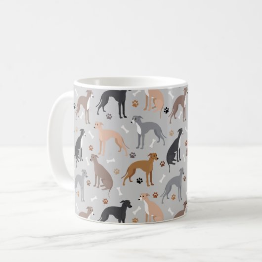 Italian Greyhound Dog Bones and Paws Coffee Mug Kaffeetasse (Vorderseite Links)