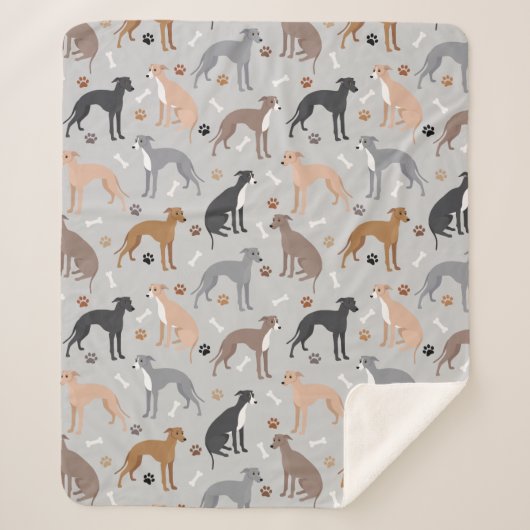 Italian Greyhound Dog Bones and Paws Sherpa Blanke Sherpadecke (Vorderseite)