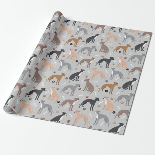 Italian Greyhound Dog Bones and Paws Wrapping Pape Geschenkpapier (Ungerollt)