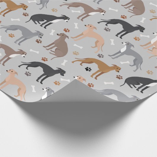 Italian Greyhound Dog Bones and Paws Wrapping Pape Geschenkpapier (Ecke)