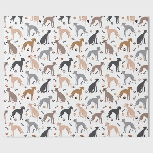 Italian Greyhound Dog Bones and Paws Wrapping Paps Geschenkpapier (Flach)