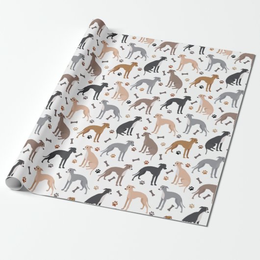 Italian Greyhound Dog Bones and Paws Wrapping Paps Geschenkpapier (Ungerollt)