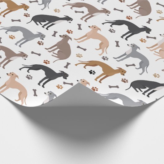 Italian Greyhound Dog Bones and Paws Wrapping Paps Geschenkpapier (Ecke)