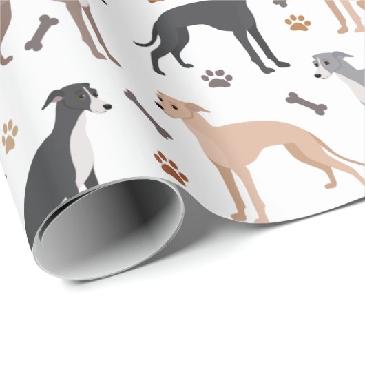 Italian Greyhound Dog Bones and Paws Wrapping Paps Geschenkpapier (Rolleneckpunkt)