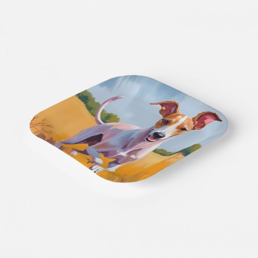 Italian Greyhound | Dog Watercolor Painting Pappteller (Gewinkelt)