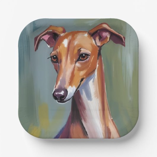 Italian Greyhound | Dog Watercolor Painting Pappteller (Vorderseite)
