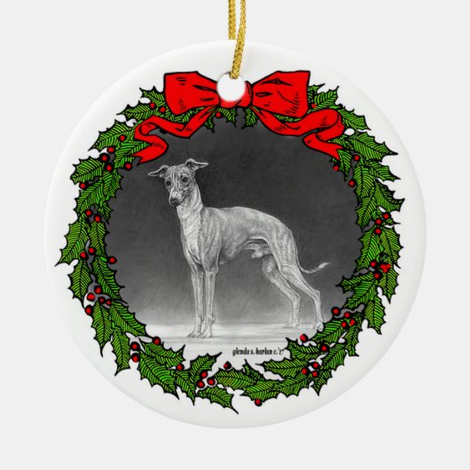 Italian Greyhound Zeichnend von Glenda S. Harlan Keramik Ornament (Vorne)
